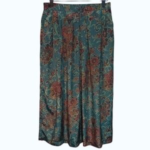 Devon Vintage Paisley Print Green Red Pleated Midi Skirt Made in USA‎ Size 16